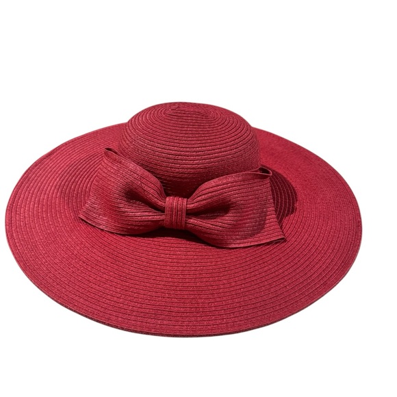 Vintage Kate Landry Wide Brim Hat Red Bow Sun Hat Floppy Summer Hat